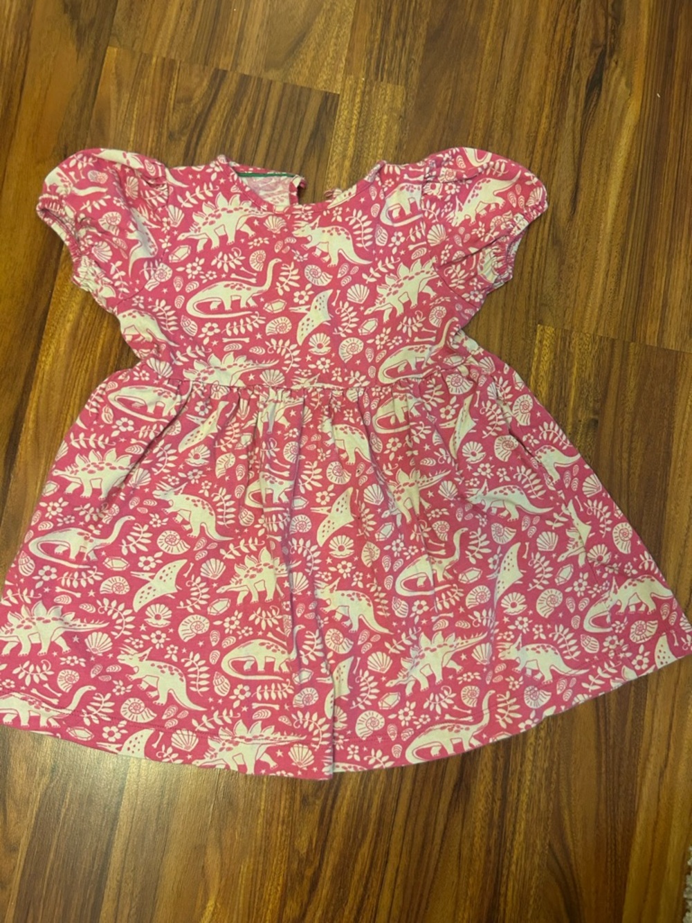 Mini Boden Pink Dress with White Dinosaur Print
